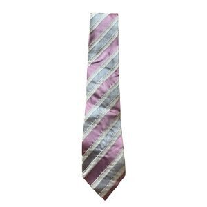 Donald Trump Signature Silk Tie Pink White Gray Stripes Mens Necktie